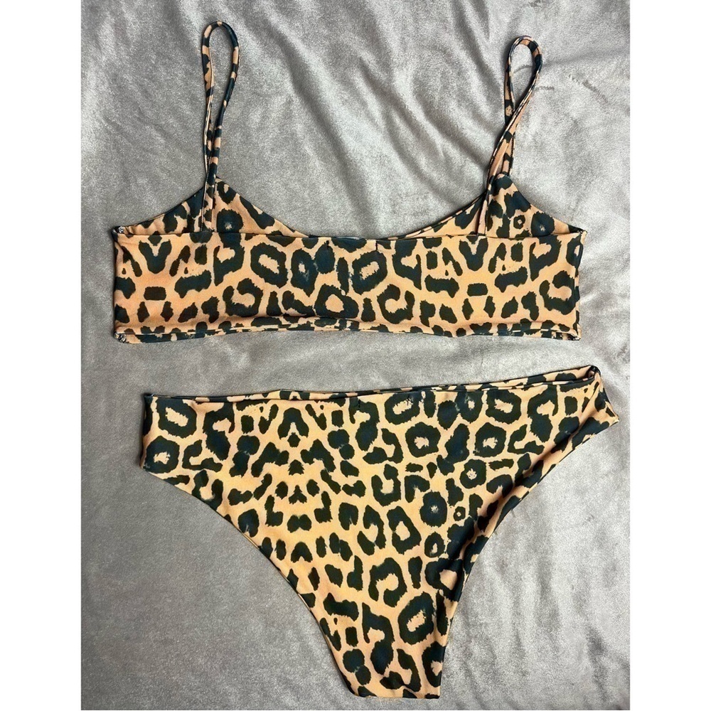 Pretty Little Thing Leopard Cheetah Print Stretch Bikini Set 2 Piece Sz 12 Large - Picture 5 of 8